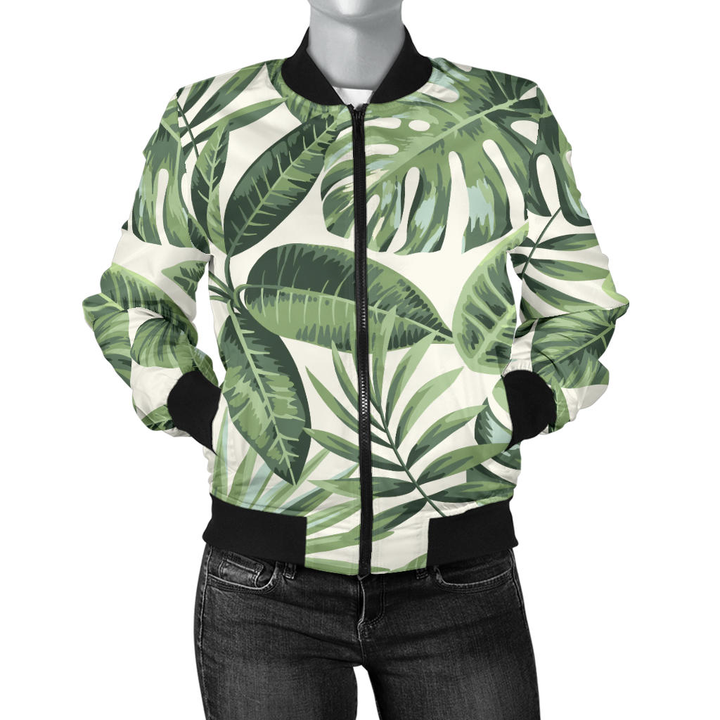 Palm Leaves Pattern Print Design PL014 Women Bomber Jacket
