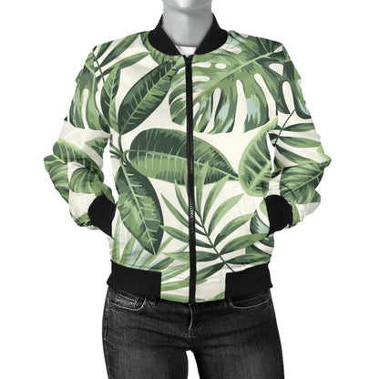 Palm Leaves Pattern Print Design PL014 Women Bomber Jacket