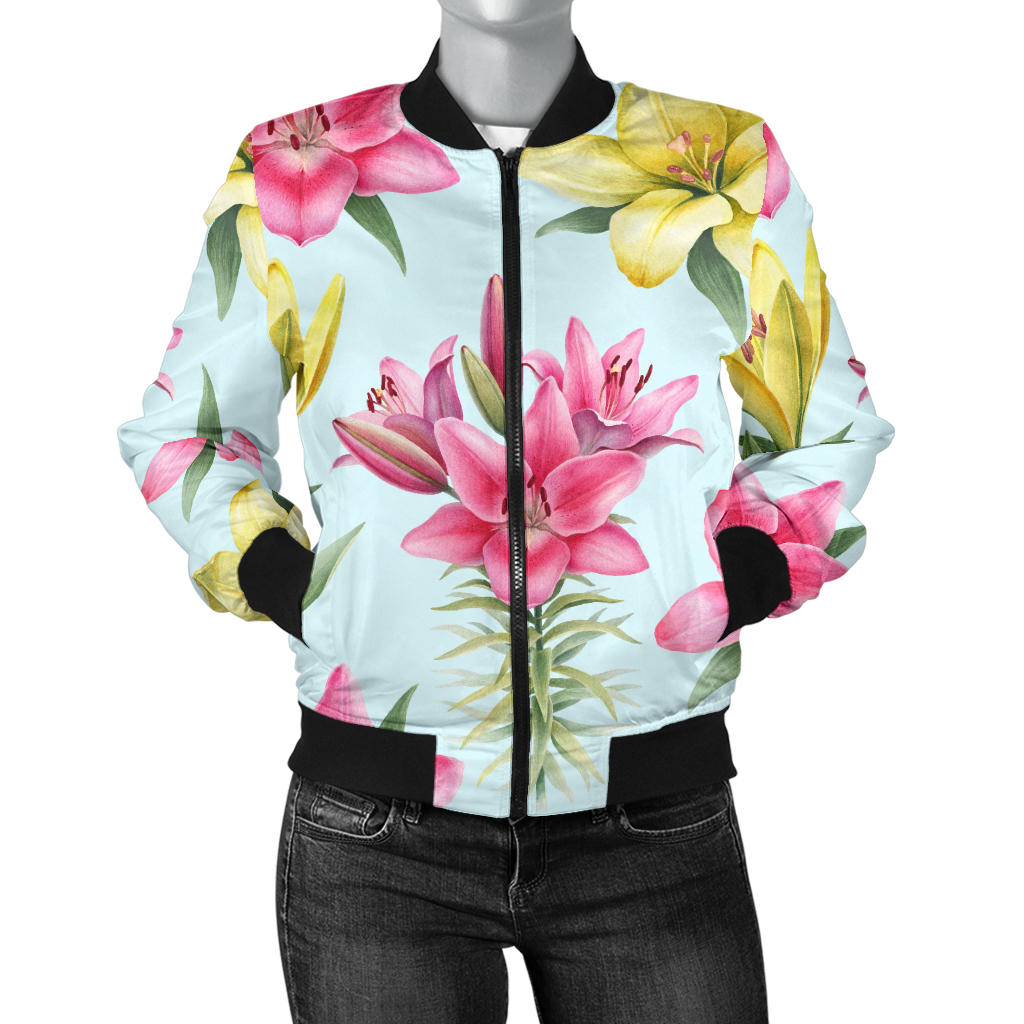 Lily Pattern Print Design LY010 Women Bomber Jacket