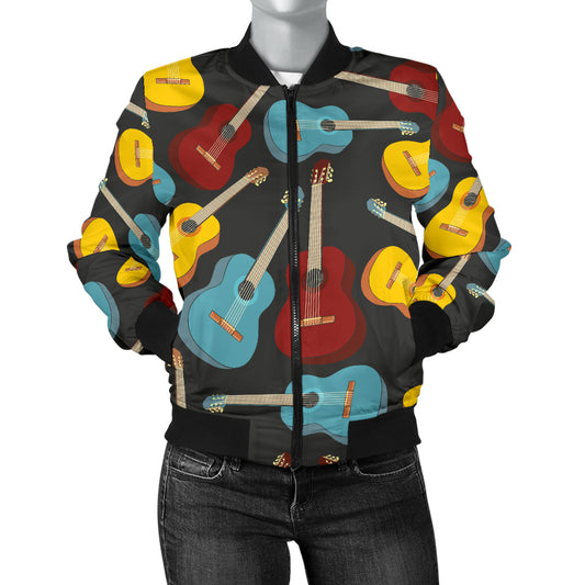 Acoustic Guitar Pattern Print Design 01 Women's Bomber Jacket