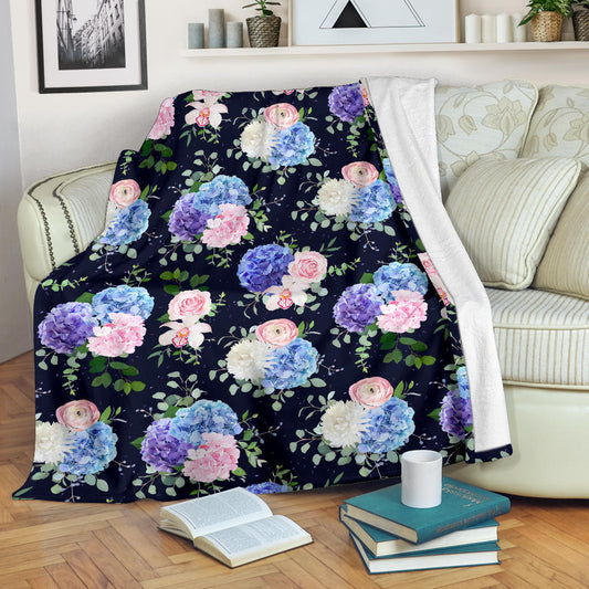 Hydrangea Pattern Print Design HD01 Fleece Blanket