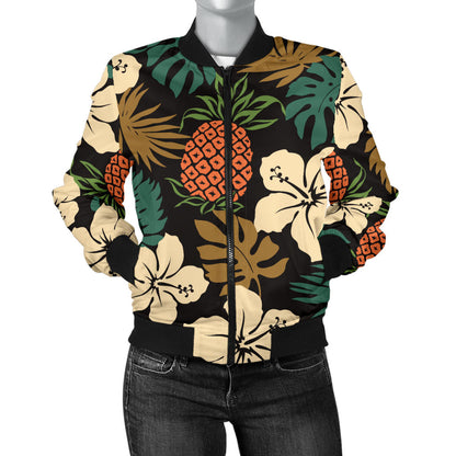 Hawaiian Themed Pattern Print Design H08 Women Bomber Jacket