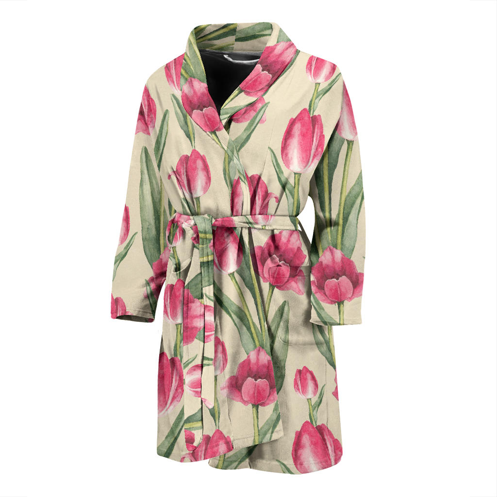 Tulip Pink Pattern Print Design TP06 Men Bathrobe