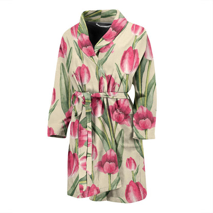 Tulip Pink Pattern Print Design TP06 Men Bathrobe