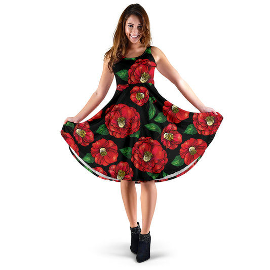 Camellia Pattern Print Design CM07 Midi Dress