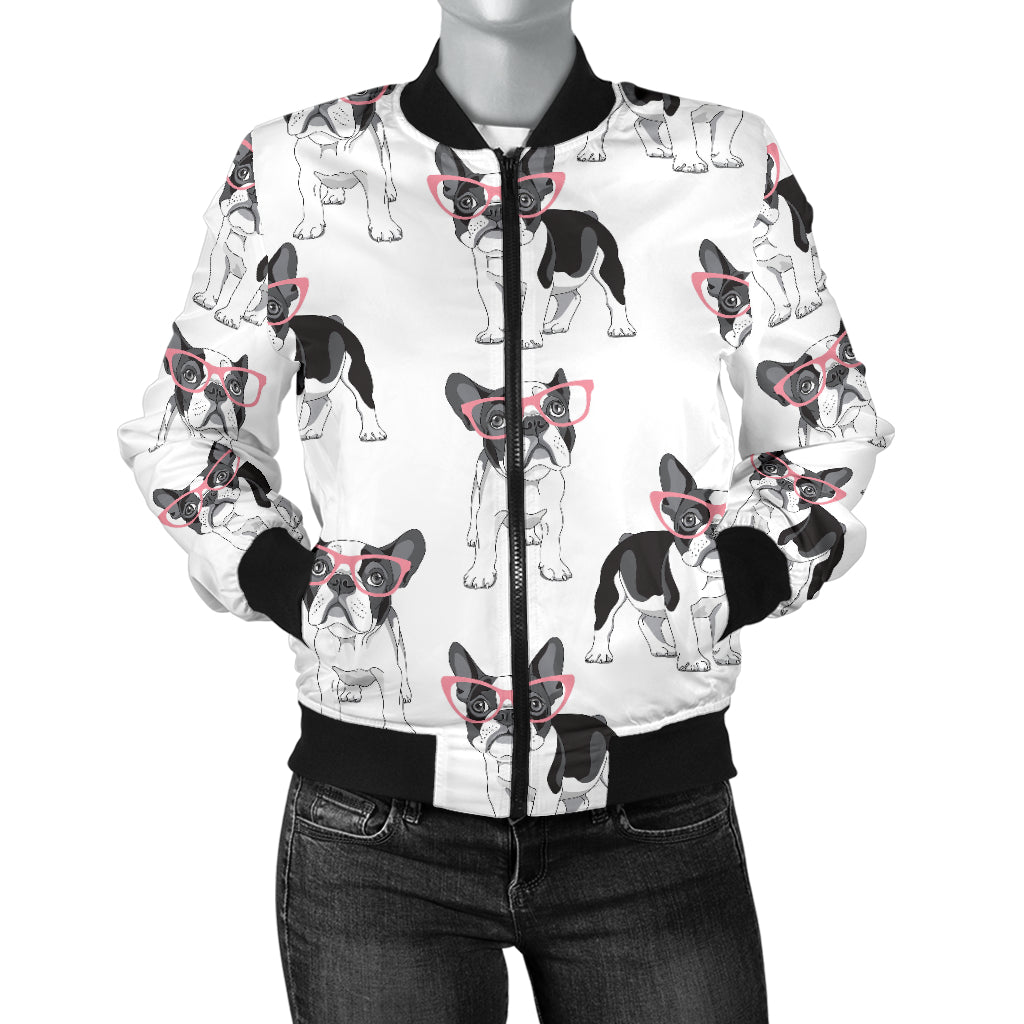 Boston Terrier Pattern Print Design 03 Women's Bomber Jacket