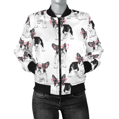 Boston Terrier Pattern Print Design 03 Women's Bomber Jacket