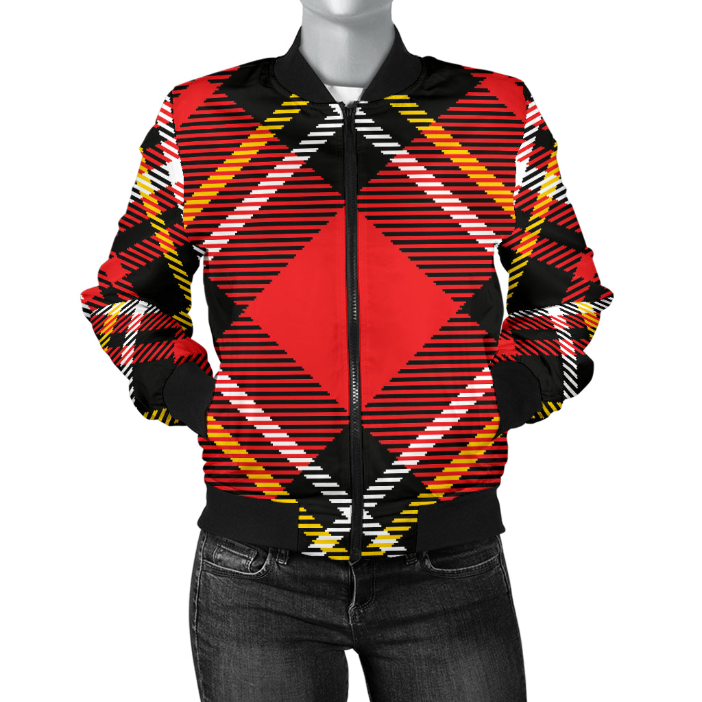 Plaid Red Pattern Print Design A03 Women's Bomber Jacket