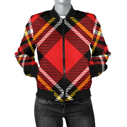 Plaid Red Pattern Print Design A03 Women's Bomber Jacket