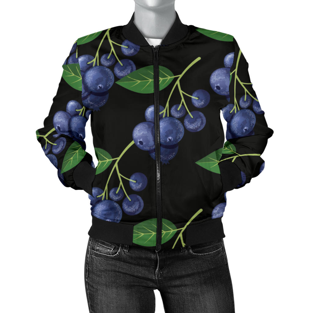 Blueberry Pattern Print Design BB01 Women Bomber Jacket