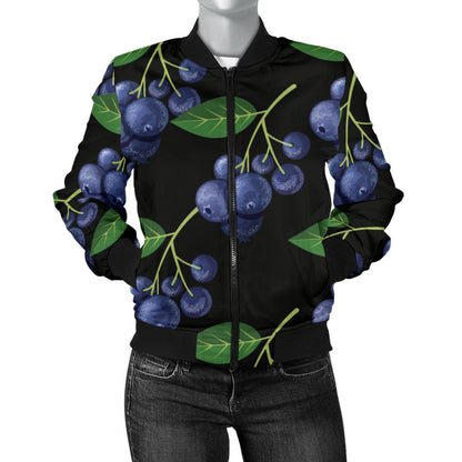 Blueberry Pattern Print Design BB01 Women Bomber Jacket