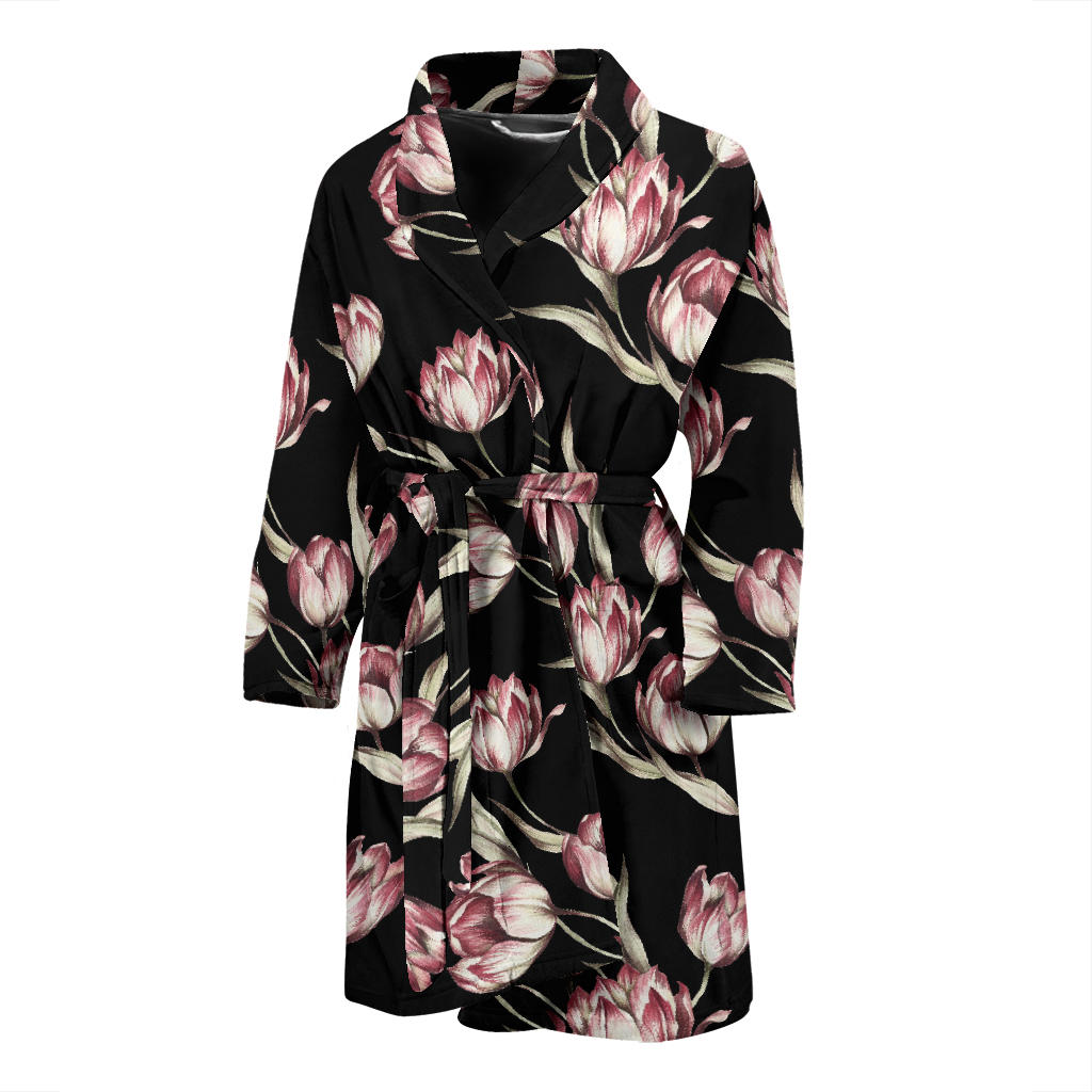 Tulip Pink Pattern Print Design TP02 Men Bathrobe