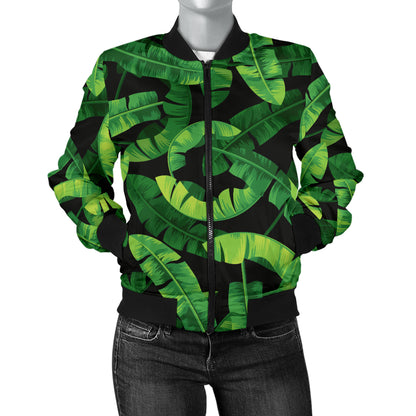 Banana Leaf Pattern Print Design 02 Women's Bomber Jacket