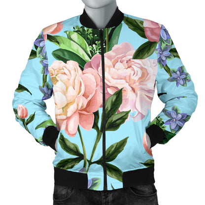 Peony Pattern Print Design PE02 Men Bomber Jacket