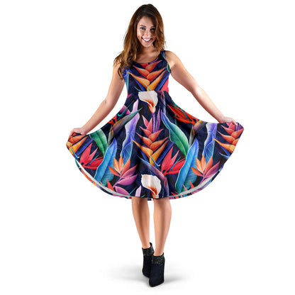 Tropical Flower Pattern Print Design TF023 Midi Dress