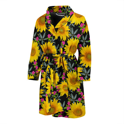 Sunflower Pattern Print Design SF014 Men Bathrobe