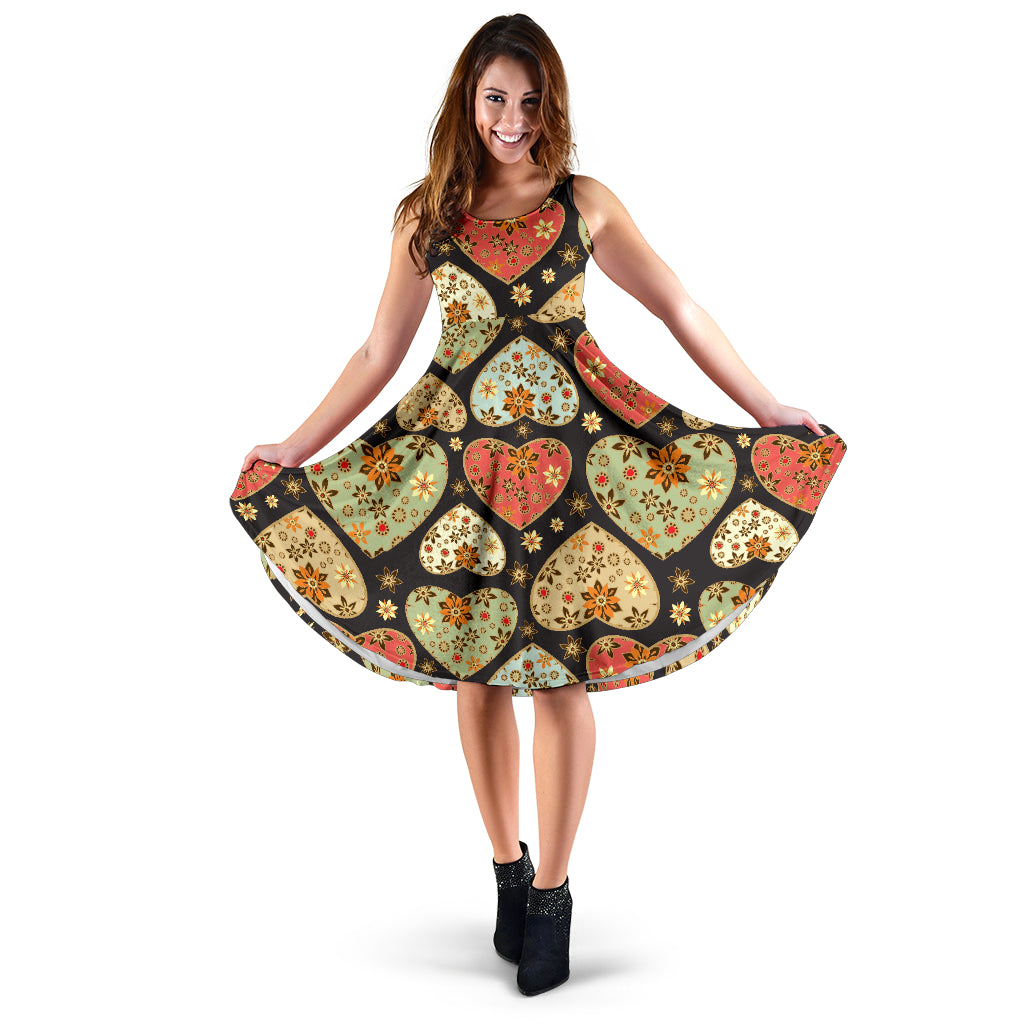 Heart Boho Pattern Print Design HE04 Midi Dress