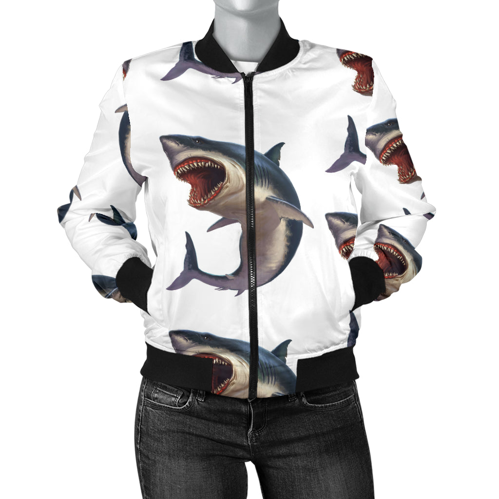 Great White Shark Pattern Print Design 03 Women's Bomber Jacket