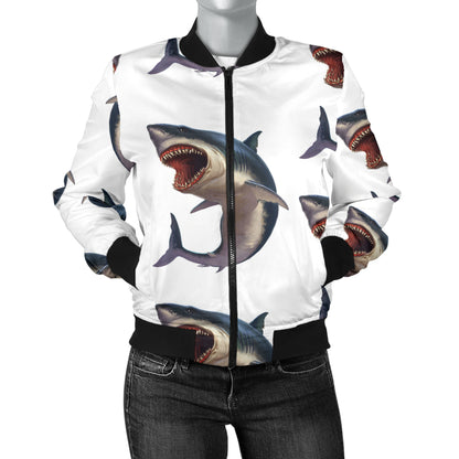 Great White Shark Pattern Print Design 03 Women's Bomber Jacket
