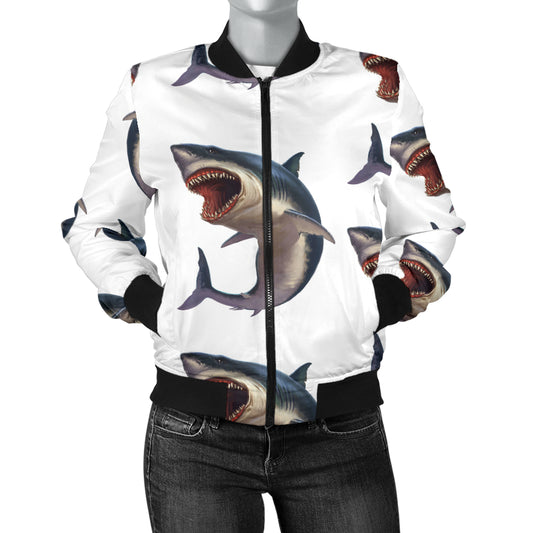 Great White Shark Pattern Print Design 03 Women's Bomber Jacket