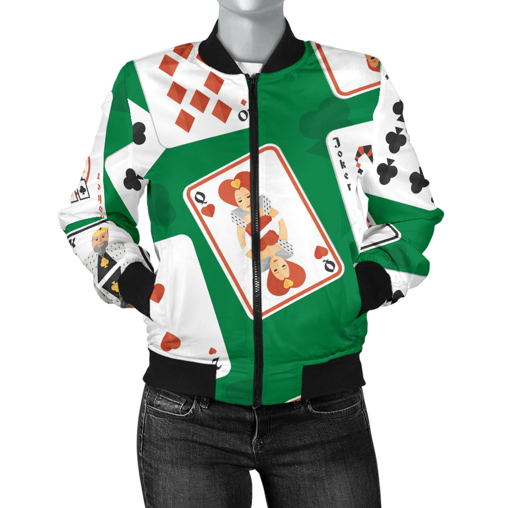 Poker Cards Pattern Print Design A03 Women's Bomber Jacket