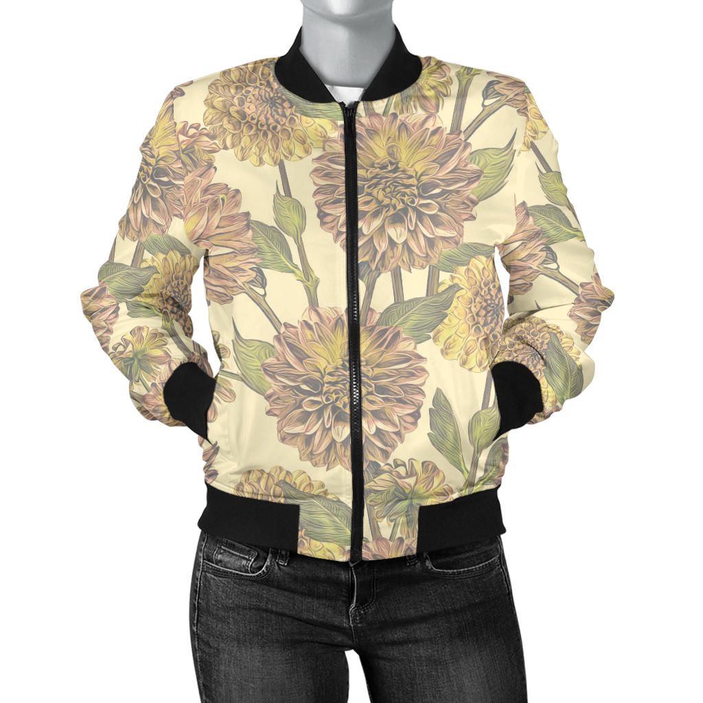 Dahlia Pattern Print Design DH09 Women Bomber Jacket