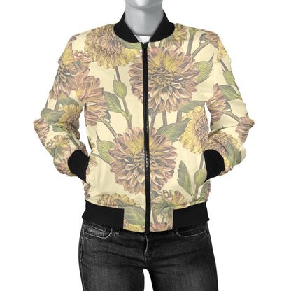 Dahlia Pattern Print Design DH09 Women Bomber Jacket