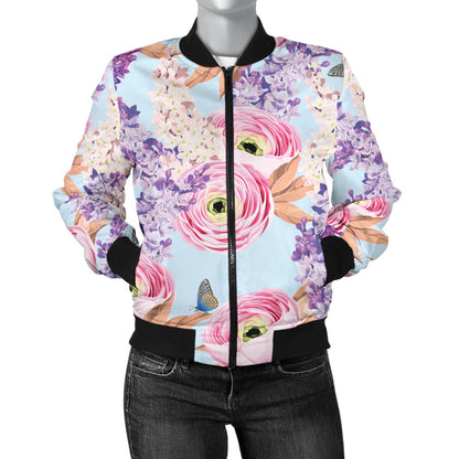 Lilac Pattern Print Design LI03 Women Bomber Jacket