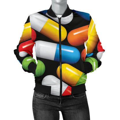 Pill Pattern Print Design A02 Women's Bomber Jacket