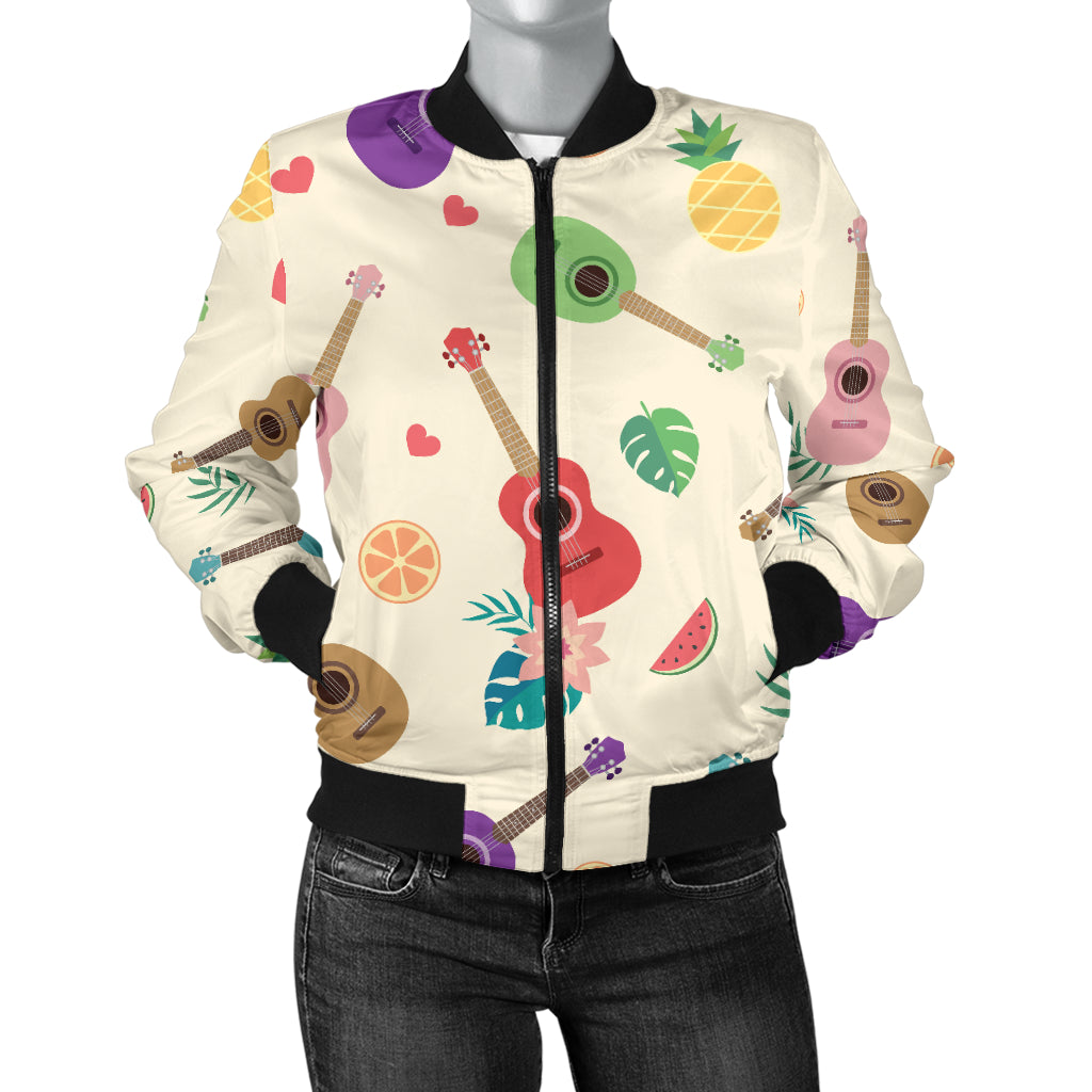 Ukulele Pattern Print Design 01 Women's Bomber Jacket