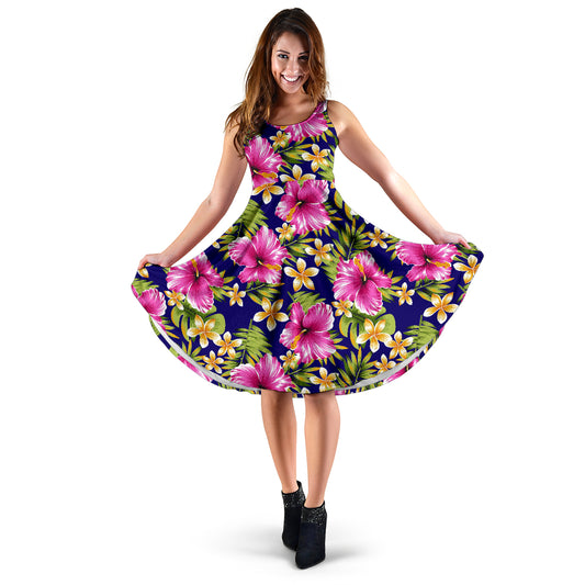 Pink Hibiscus Pattern Print Design HB027 Midi Dress