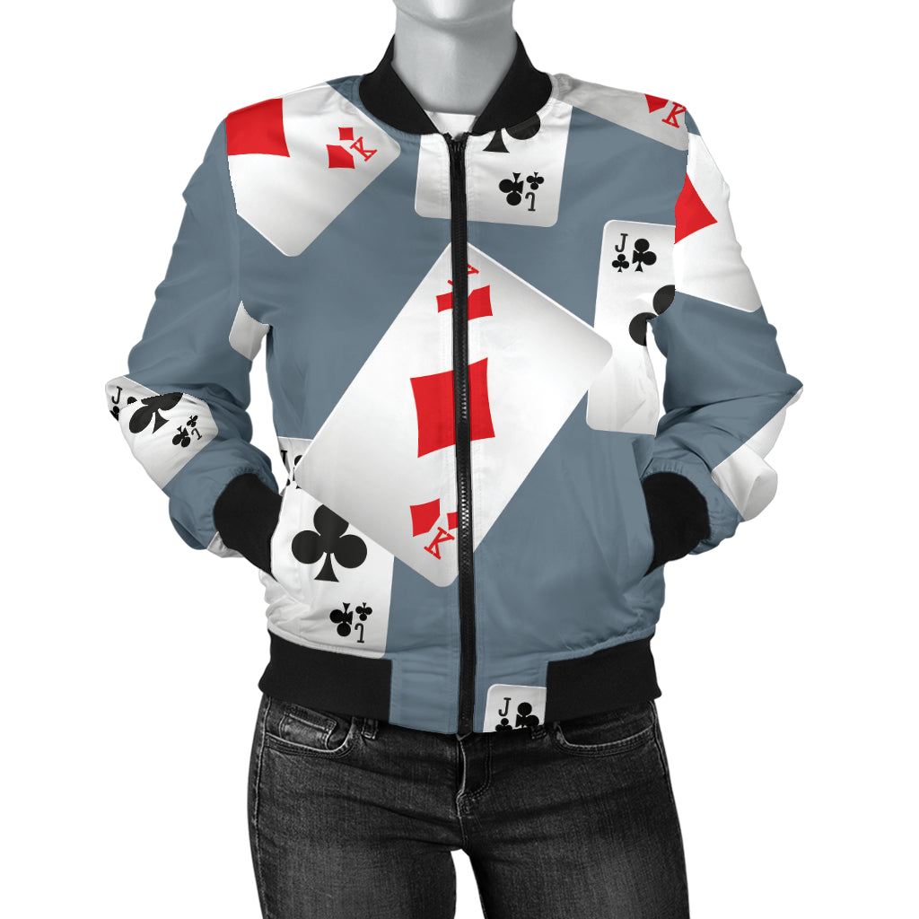 Poker Cards Pattern Print Design A05 Women's Bomber Jacket