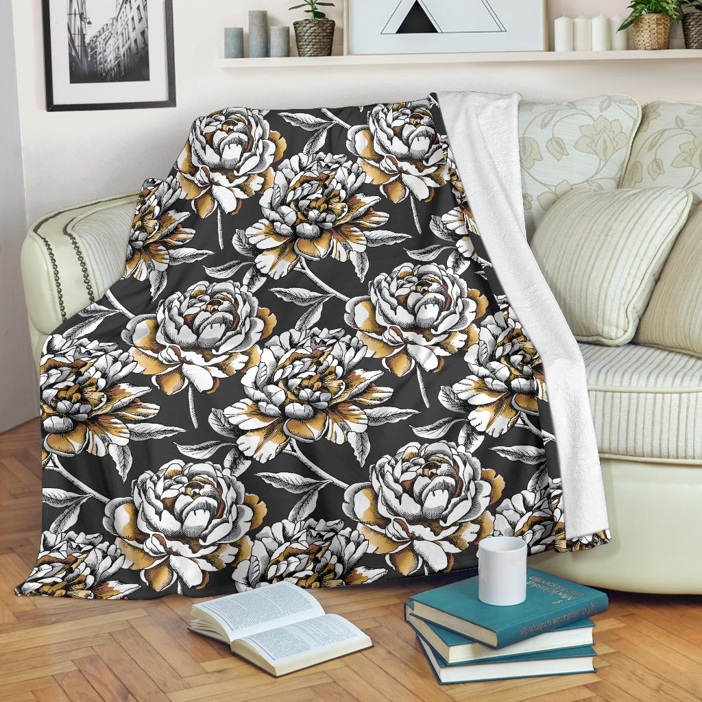 Peony Pattern Print Design PE06 Fleece Blanket