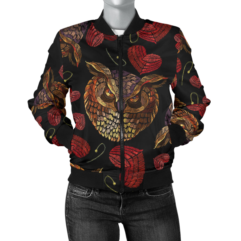 Owl Pattern Print Design A08 Women's Bomber Jacket