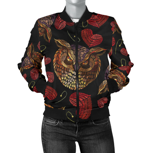 Owl Pattern Print Design A08 Women's Bomber Jacket