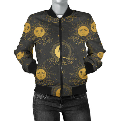 Celestial Moon Sun Pattern Print Design 05 Women's Bomber Jacket