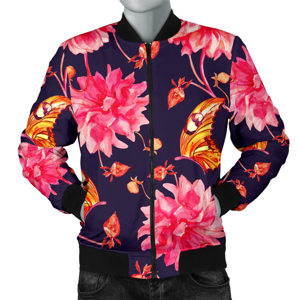 Dahlia Pattern Print Design DH03 Men Bomber Jacket