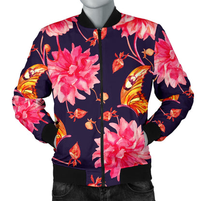Dahlia Pattern Print Design DH03 Men Bomber Jacket