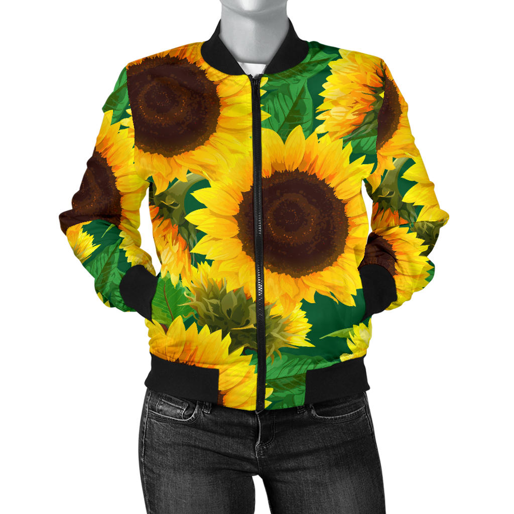 Sunflower Pattern Print Design SF02 Women Bomber Jacket