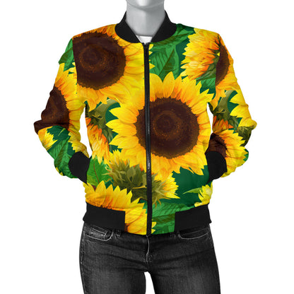Sunflower Pattern Print Design SF02 Women Bomber Jacket
