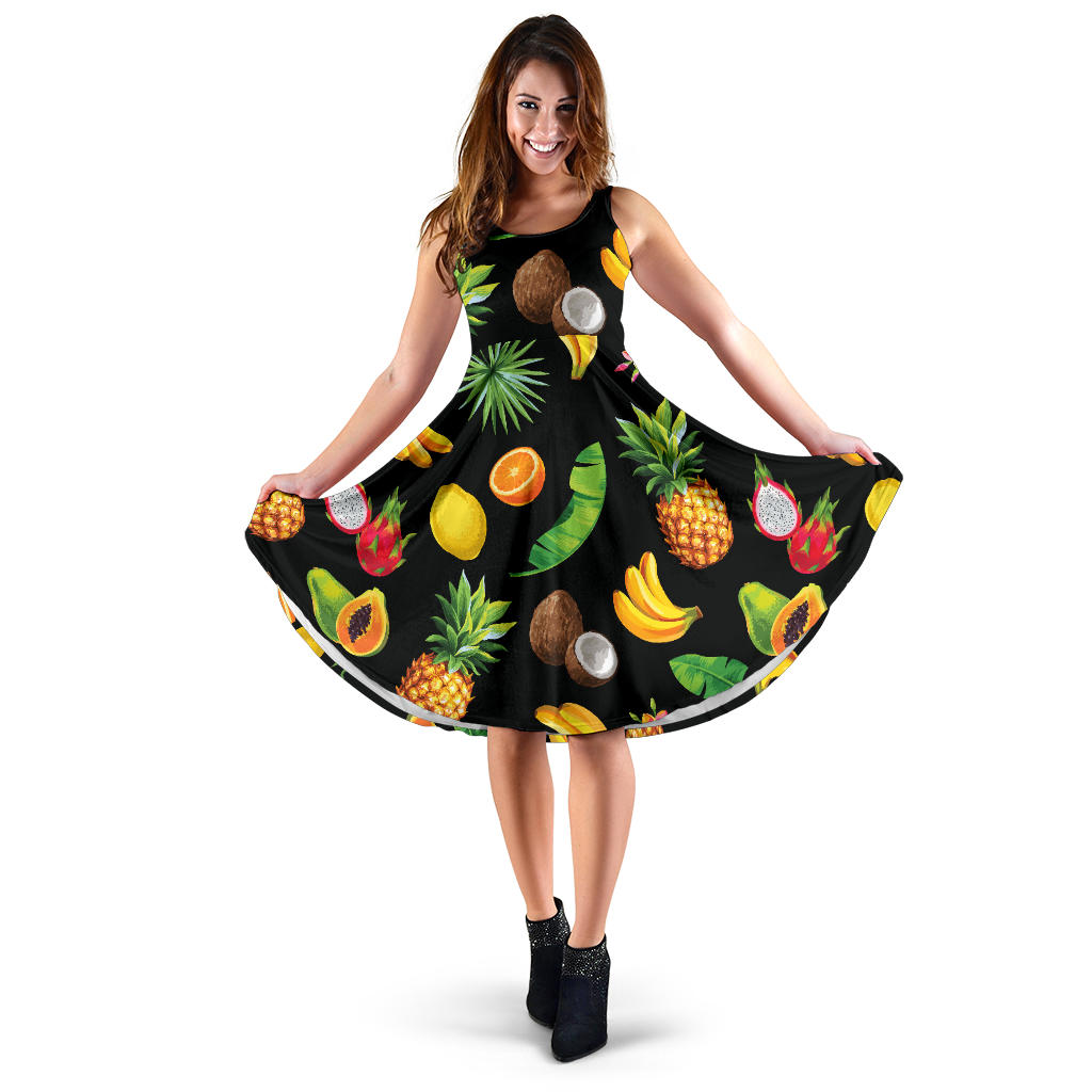 Tropical Fruits Pattern Print Design TF03 Midi Dress