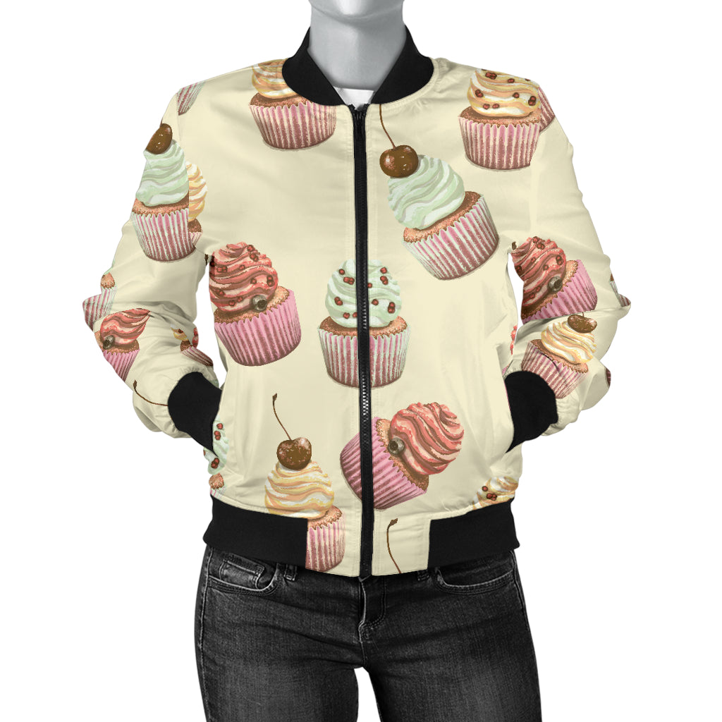 Cupcake Pattern Print Design 04 Women's Bomber Jacket