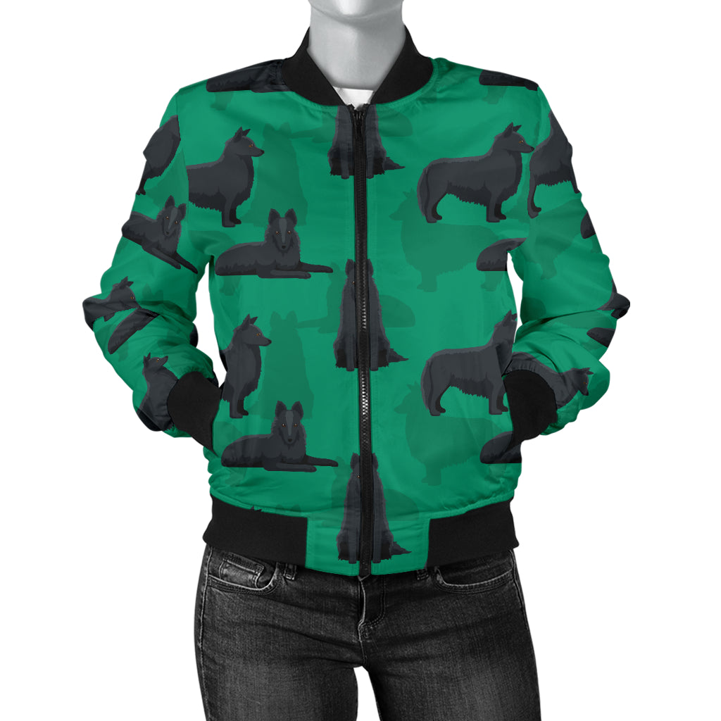 Belgian Sheepdog Pattern Print Design 01 Women's Bomber Jacket