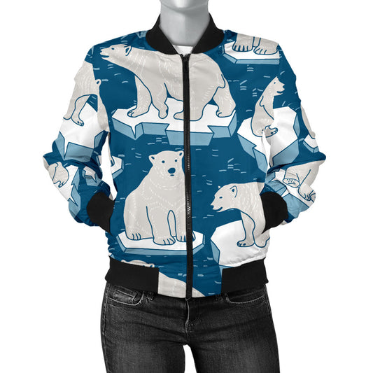 Polar Bear Pattern Print Design PB03 Women Bomber Jacket