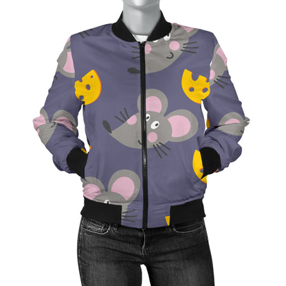 Rat With Cheese Pattern Print Design 01 Women's Bomber Jacket