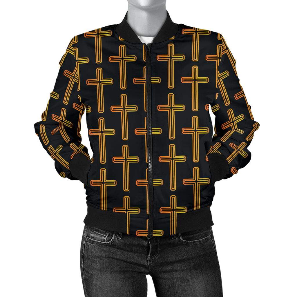 Cross Pattern Print Design 02 Women's Bomber Jacket