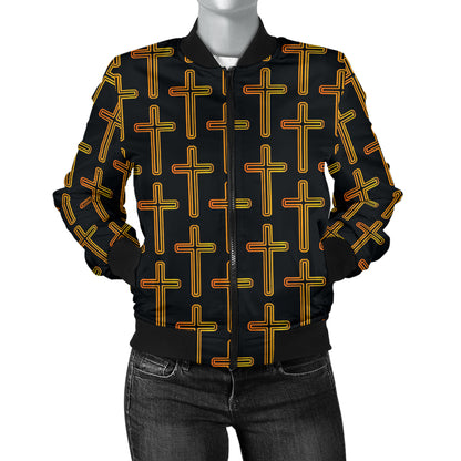 Cross Pattern Print Design 02 Women's Bomber Jacket