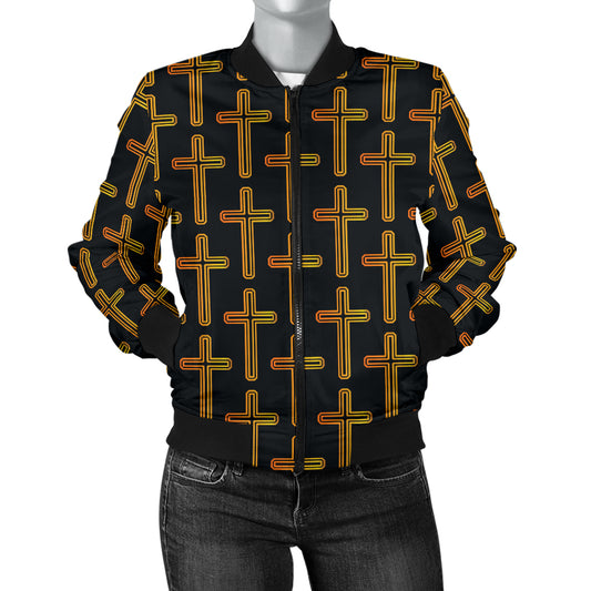 Cross Pattern Print Design 02 Women's Bomber Jacket