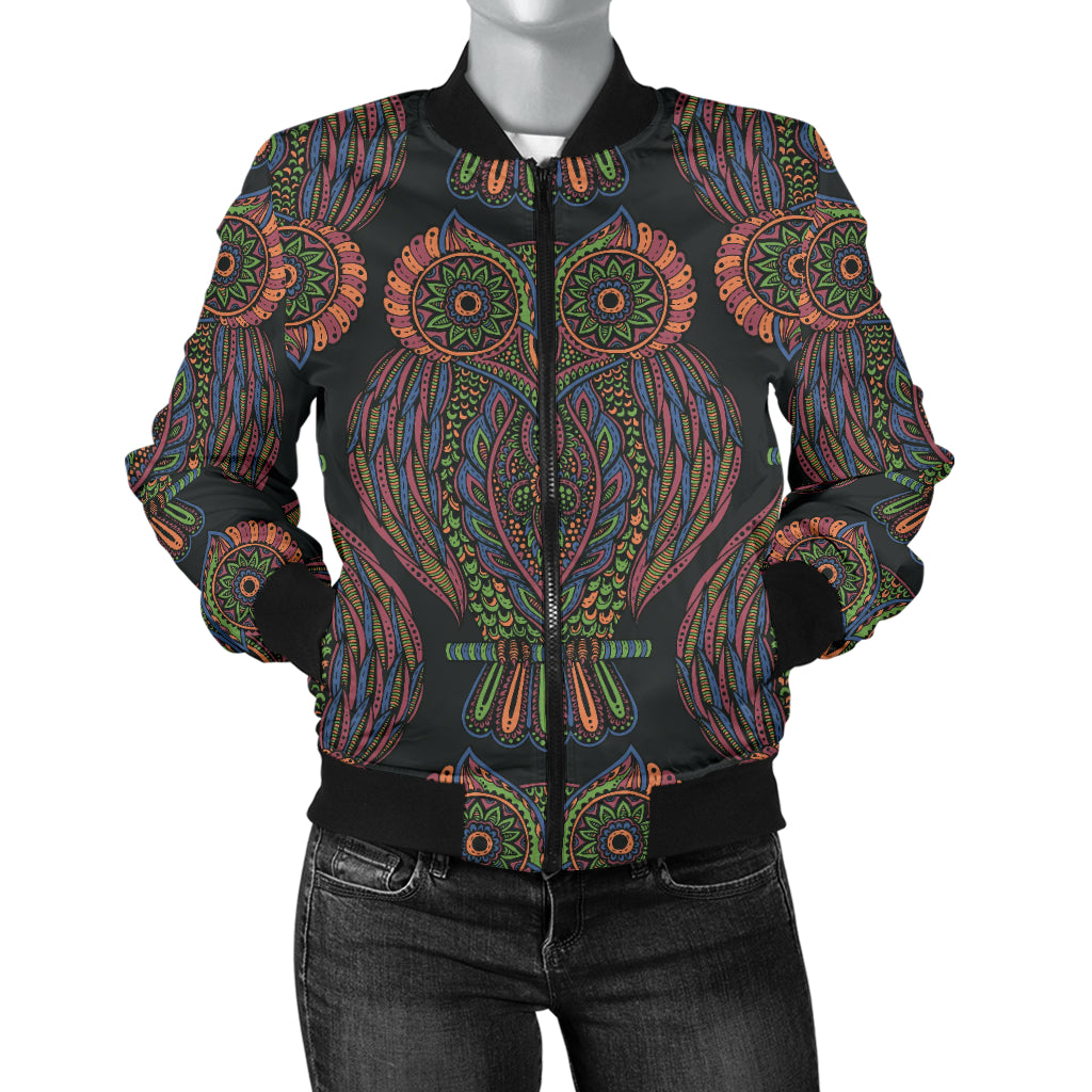 Owl Pattern Print Design A05 Women's Bomber Jacket