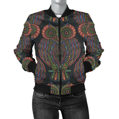 Owl Pattern Print Design A05 Women's Bomber Jacket
